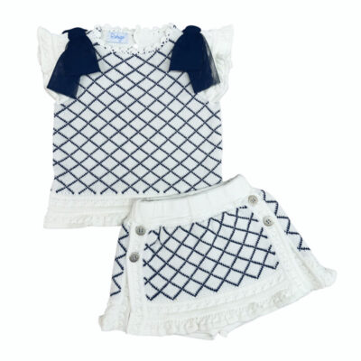 Rahigo White & Navy Skirt Set