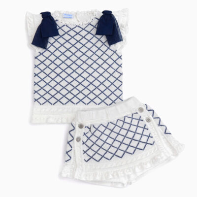 Rahigo White & Navy Skirt Set