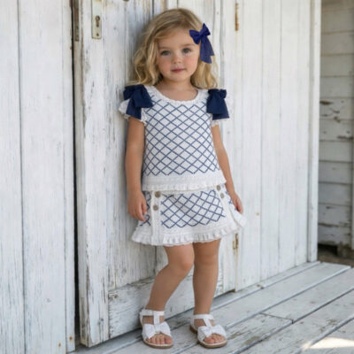 Rahigo White & Navy Skirt Set
