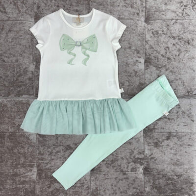 Caramelo Tulle Bow Legging Set, Mint