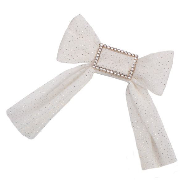 Naxos Preorder White & Gold Tulle Hair Bow