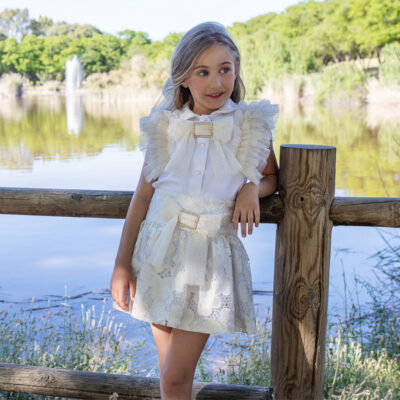 Naxos Preorder White & Gold Tulle Skirt Set