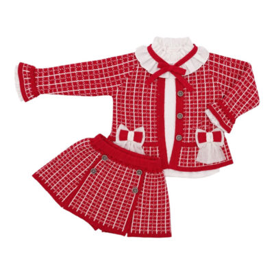 Rahigo Preorder 3 Piece Girls Skirt Set, Red Check