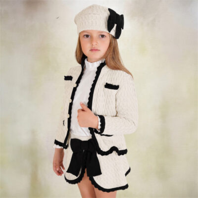 Rahigo Preorder 3 Piece Girls Skirt Set, Cream & Black