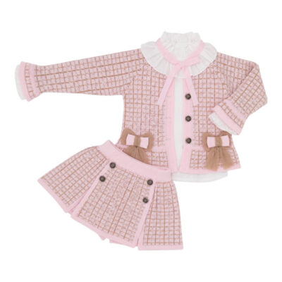 Rahigo Preorder 3 Piece Girls Skirt Set, Pink Check