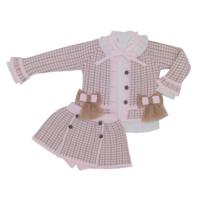 Rahigo Preorder 3 Piece Girls Skirt Set, Pink Check