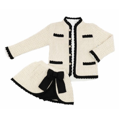 Rahigo Preorder 3 Piece Girls Skirt Set, Cream & Black