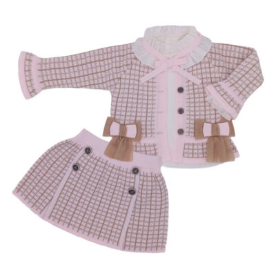 Rahigo Preorder 3 Piece Girls Skirt Set, Pink Check