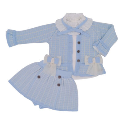 Rahigo Preorder 3 Piece Girls Skirt Set, Blue Check