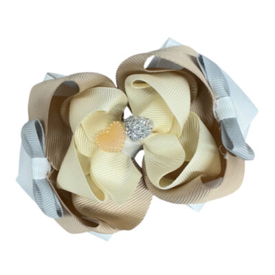 Bow Diva Beige Heart Clip