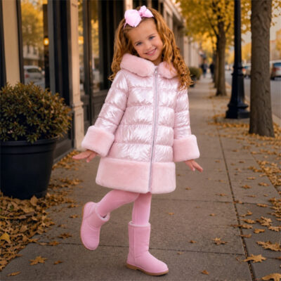 Pink Fur Puffa Coat