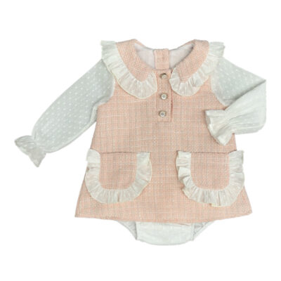 Lor Miral Peach Tweed Dress Set